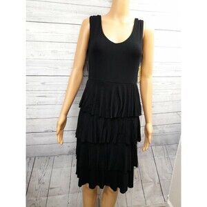 Valerie Stevens Black Dress Layered Tiered Sleeveless Stretch Sz Small New $50